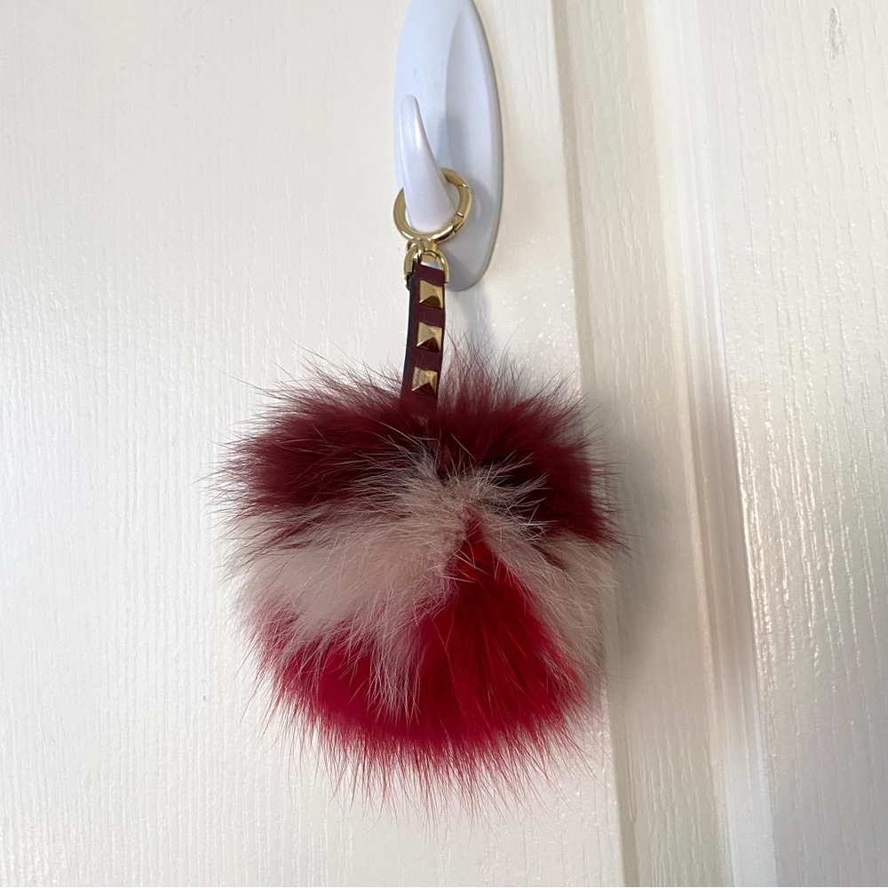 NWOT Michael Kors Lollipop Large Fox Fur Pom Pom Gold Studs Key Chain Bag Charm